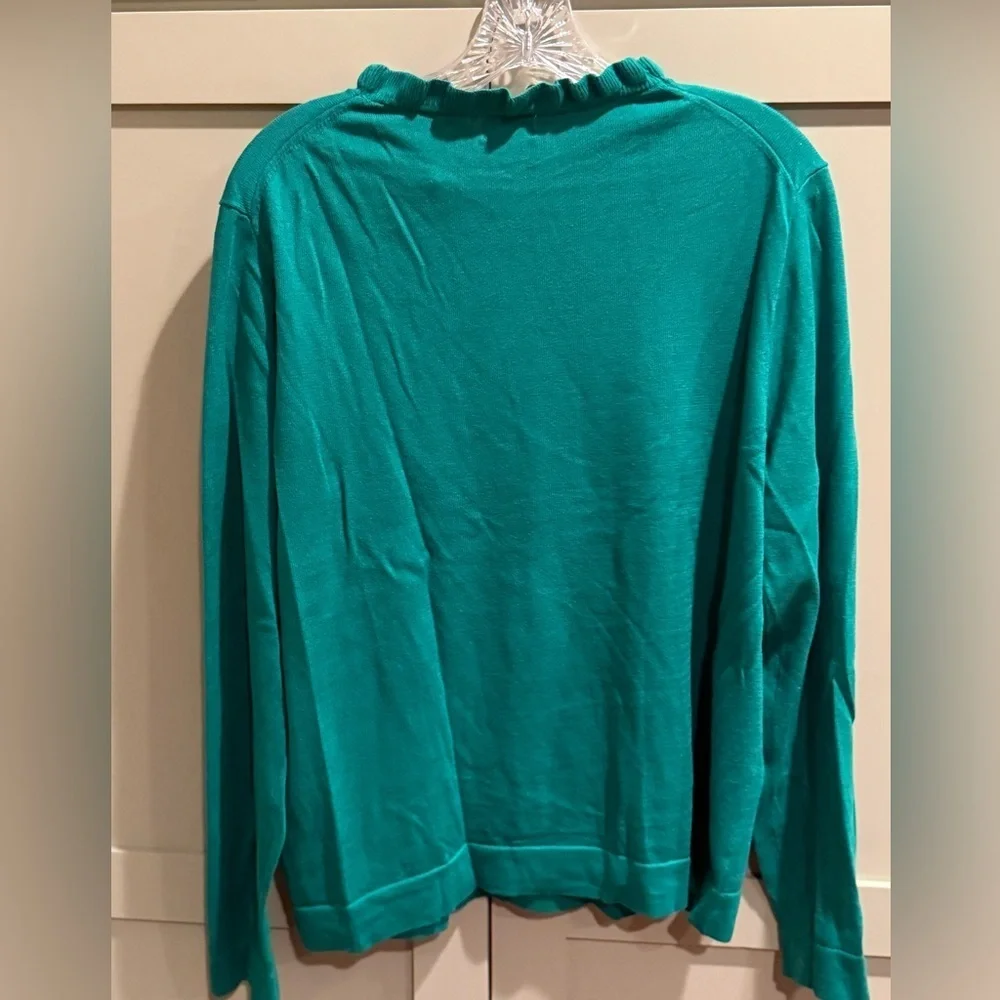 EUC J. Crew Teal Ruffle Neck Sweater SZ XL